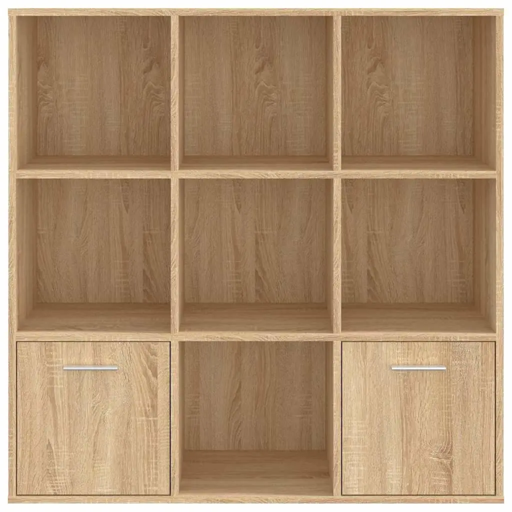 Book Cabinet Engineered Wood 98W x 30D x 98H cm Brown 7 Cubes 2 Doors Storage Shelving Unit