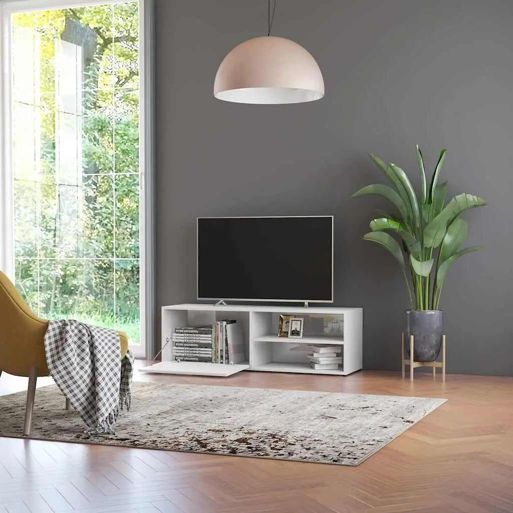 TV Cabinet Engineered Wood 120 x 34 x 37 cm High Gloss White Storage Unit
