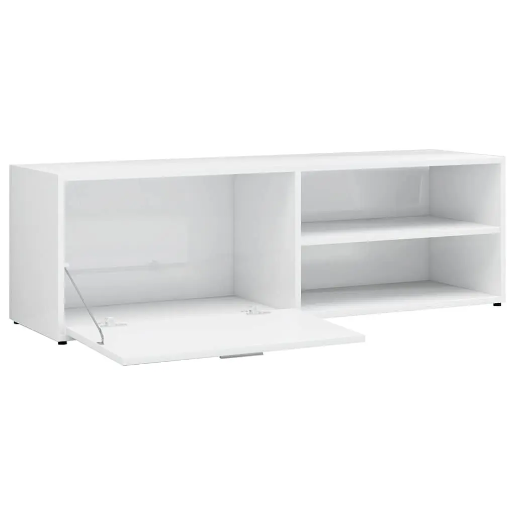 TV Cabinet Engineered Wood 120 x 34 x 37 cm High Gloss White Storage Unit