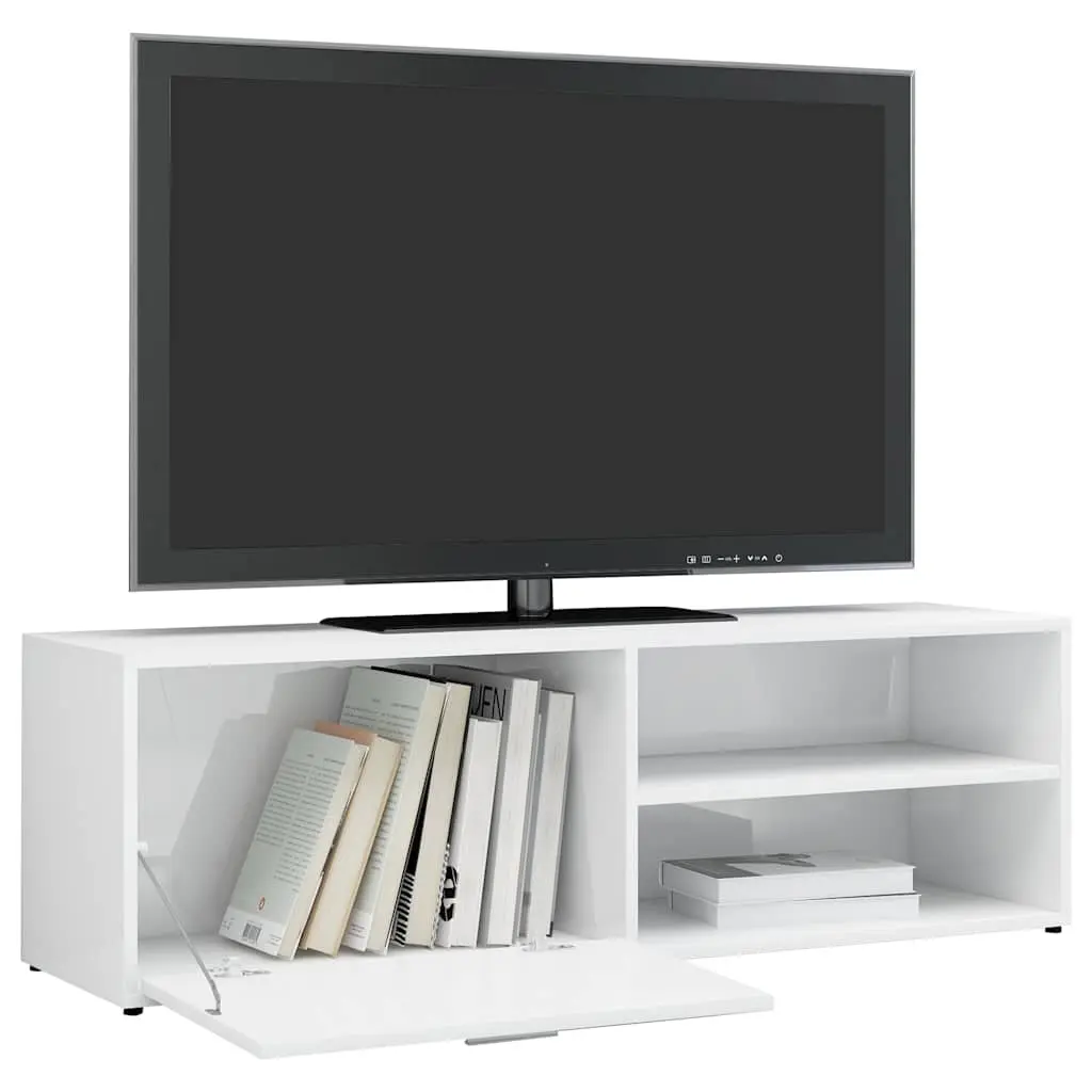 TV Cabinet Engineered Wood 120 x 34 x 37 cm High Gloss White Storage Unit