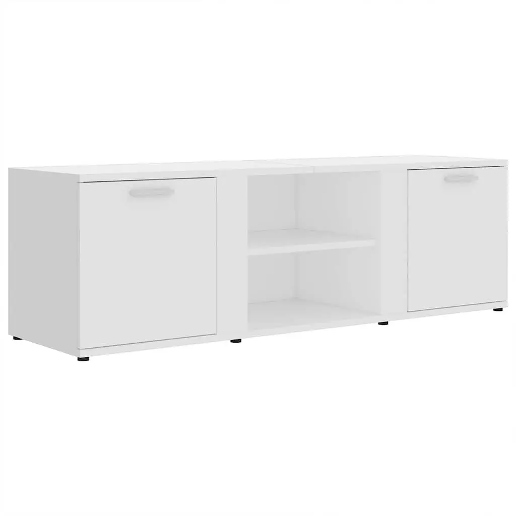 TV Cabinet White 120x34x37 cm with 2 Doors 2 Open Compartments Storage Unit