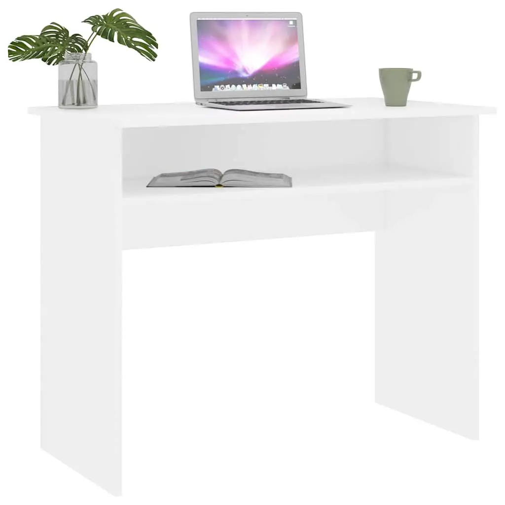 White Desk 90cm Compact Computer Office Workstation Storage Shelf Study Room