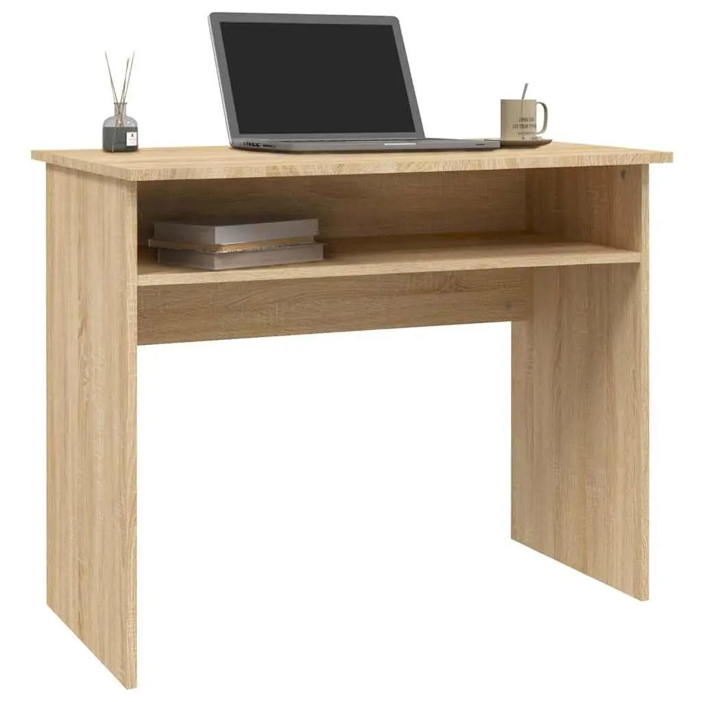 Desk Engineered Wood Brown 90x50x74cm Compact with Storage Shelf for Office Study