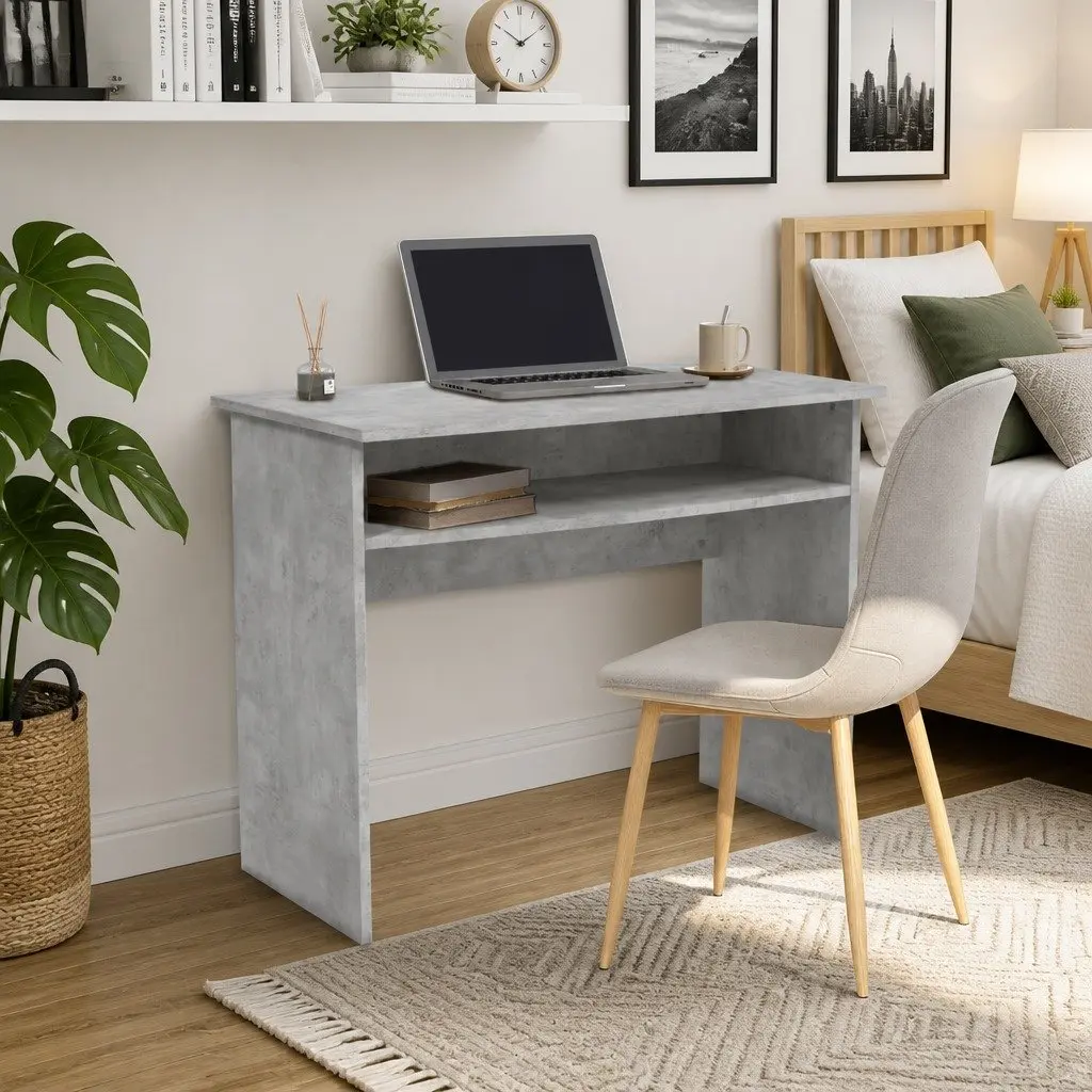 Computer Desk Engineered Wood 90cm Grey Storage Shelf Office Study Workstation