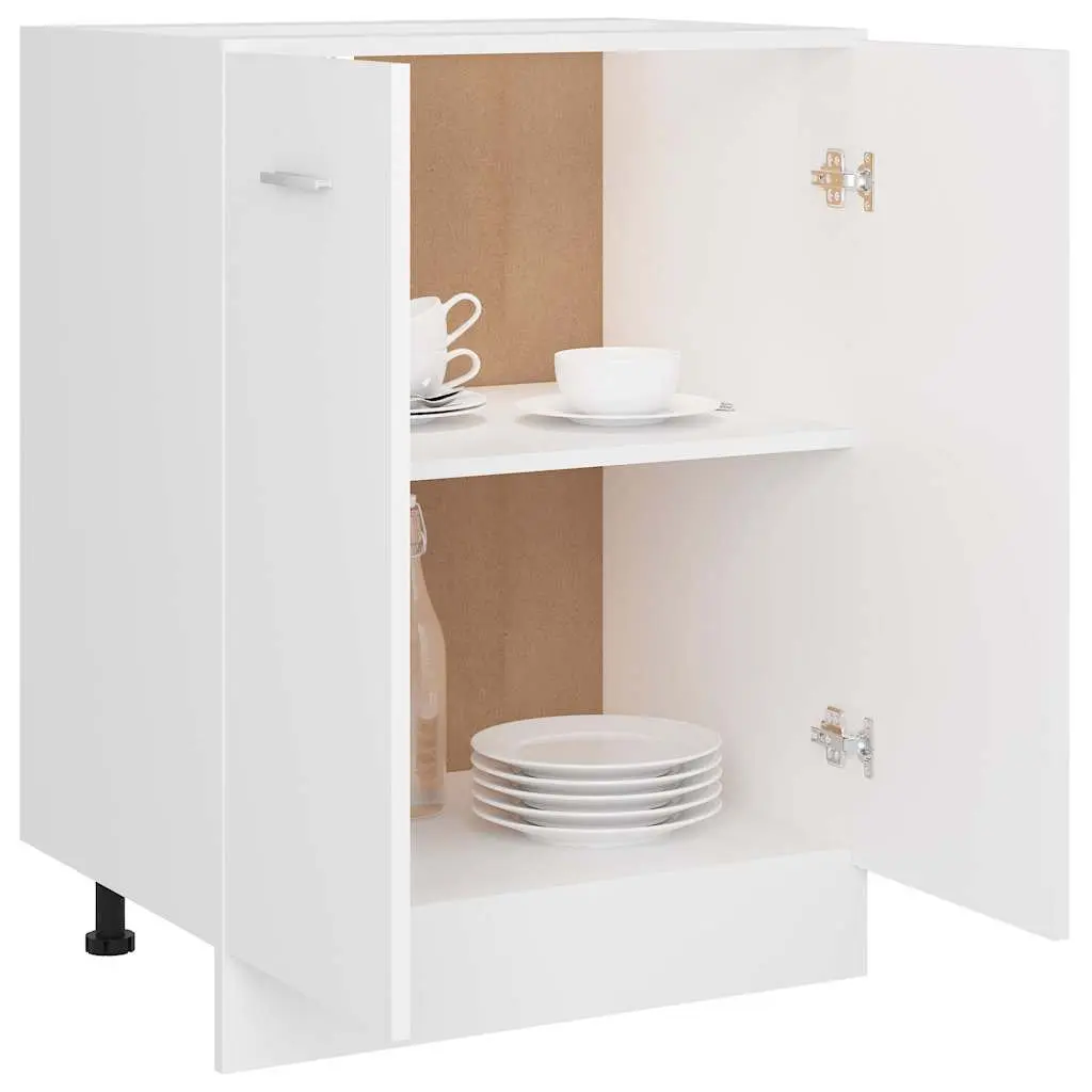 White Engineered Wood Kitchen Cabinet Storage Unit with Two Doors and Shelves 60x46x81.5cm