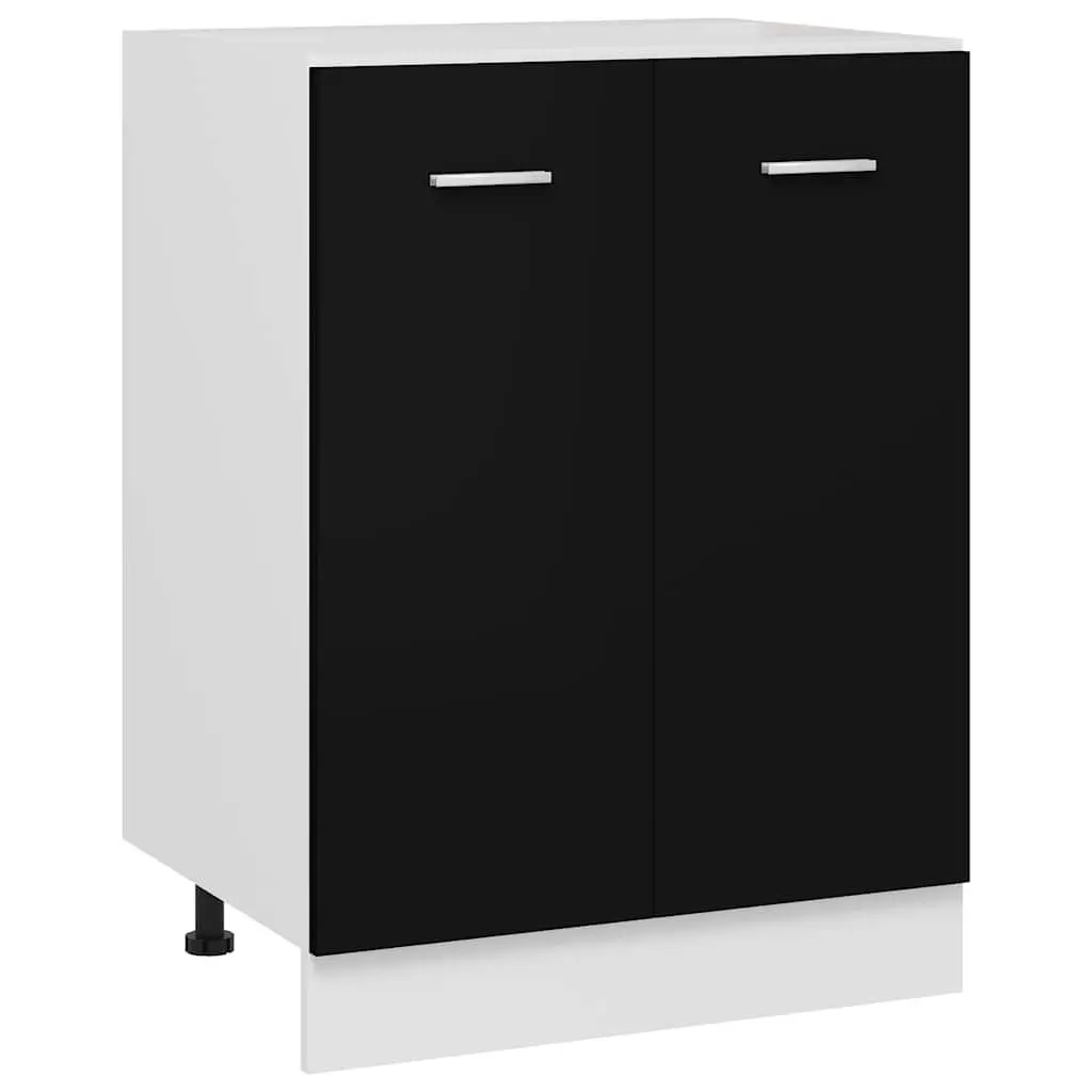 Kitchen Storage Cupboard Black Engineered Wood 60x46x81.5 cm 2 Doors 2 Shelves