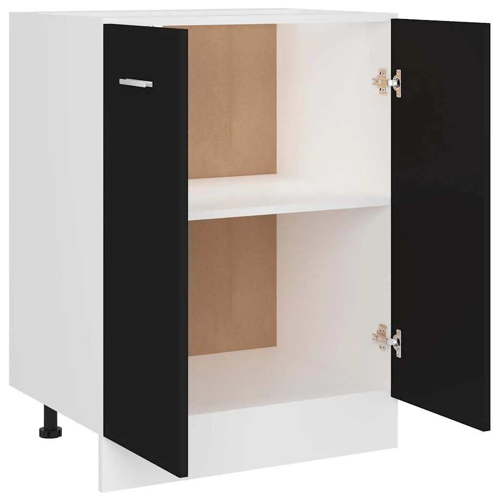 Kitchen Storage Cupboard Black Engineered Wood 60x46x81.5 cm 2 Doors 2 Shelves