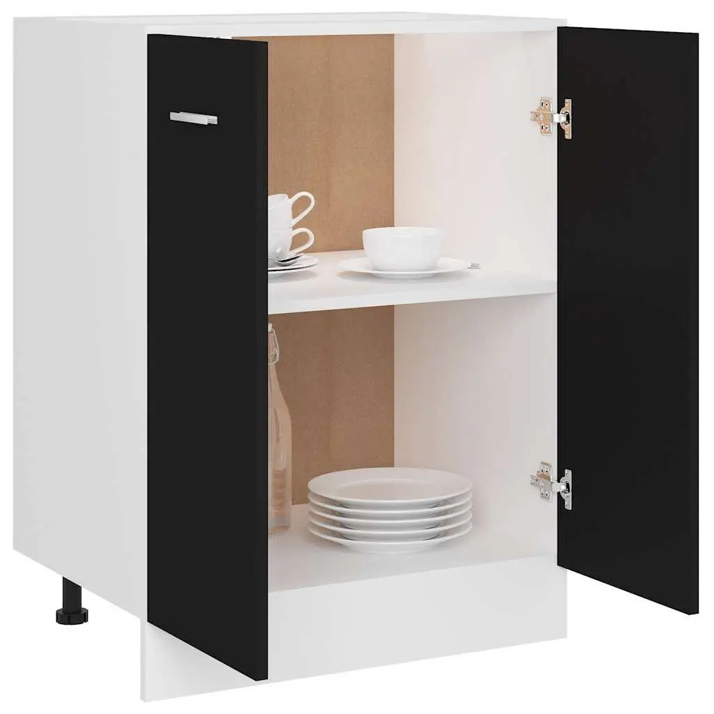 Kitchen Storage Cupboard Black Engineered Wood 60x46x81.5 cm 2 Doors 2 Shelves