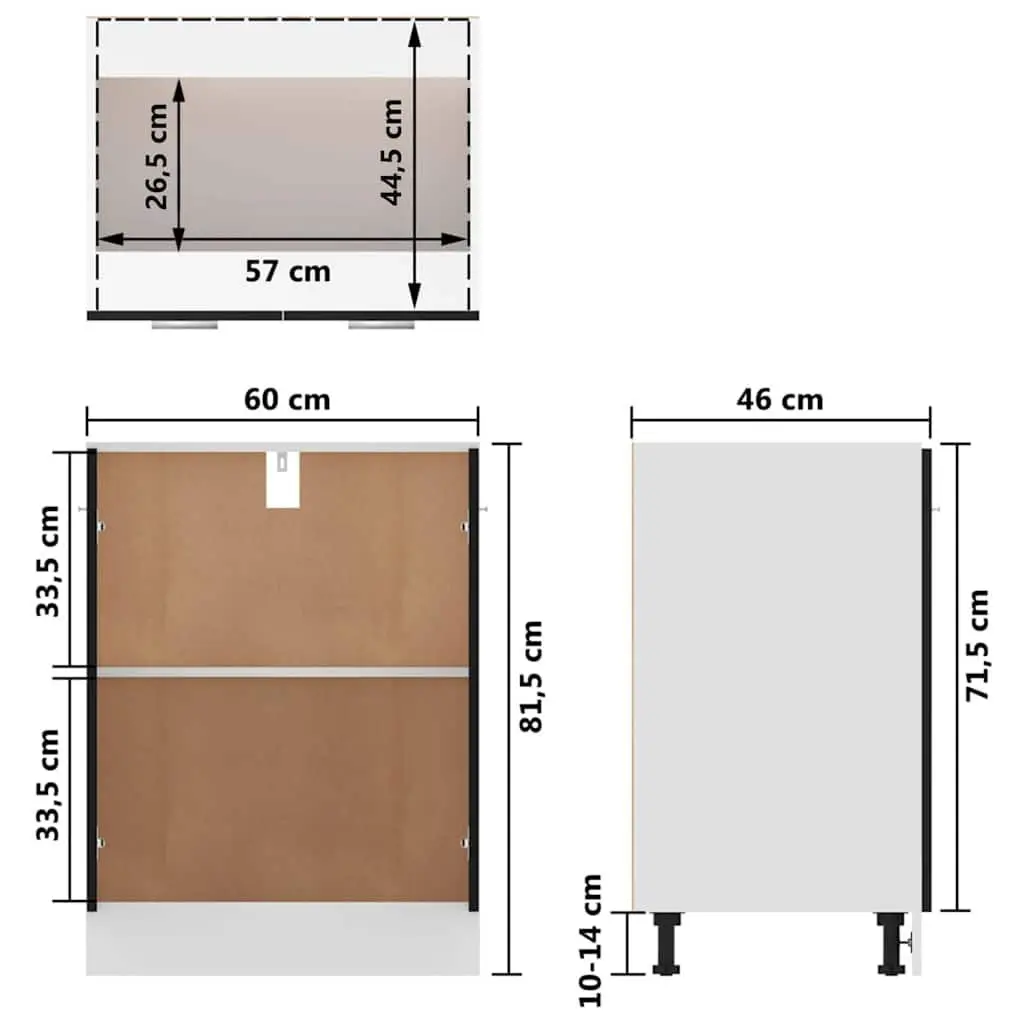 Kitchen Storage Cupboard Black Engineered Wood 60x46x81.5 cm 2 Doors 2 Shelves