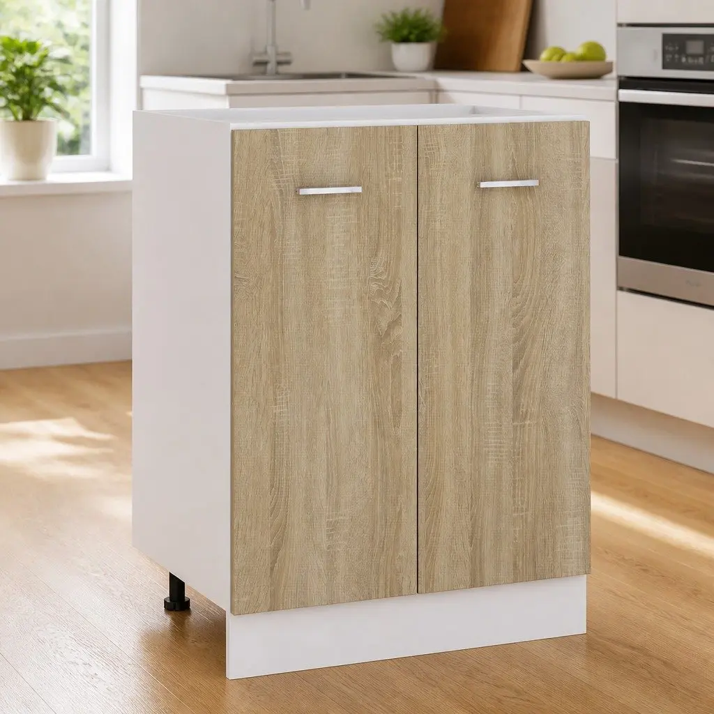 Kitchen Cabinet Engineered Wood 60x46x81.5 cm Sonoma Oak 2 Doors 2 Shelves