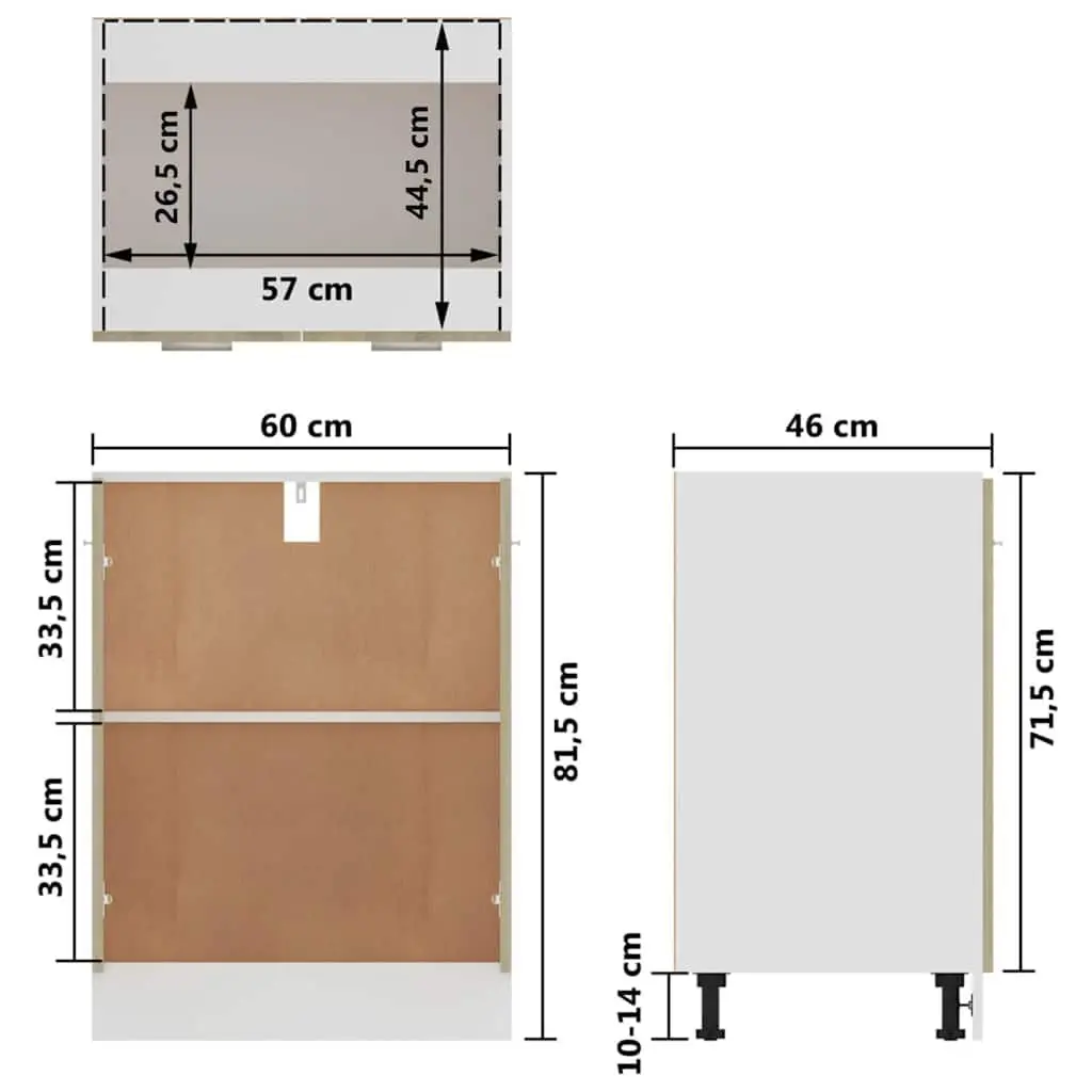 Kitchen Cabinet Engineered Wood 60x46x81.5 cm Sonoma Oak 2 Doors 2 Shelves