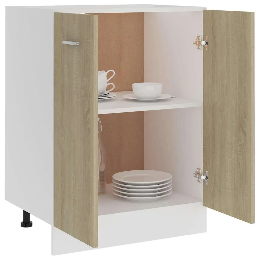 Kitchen Cabinet Engineered Wood 60x46x81.5 cm Sonoma Oak 2 Doors 2 Shelves