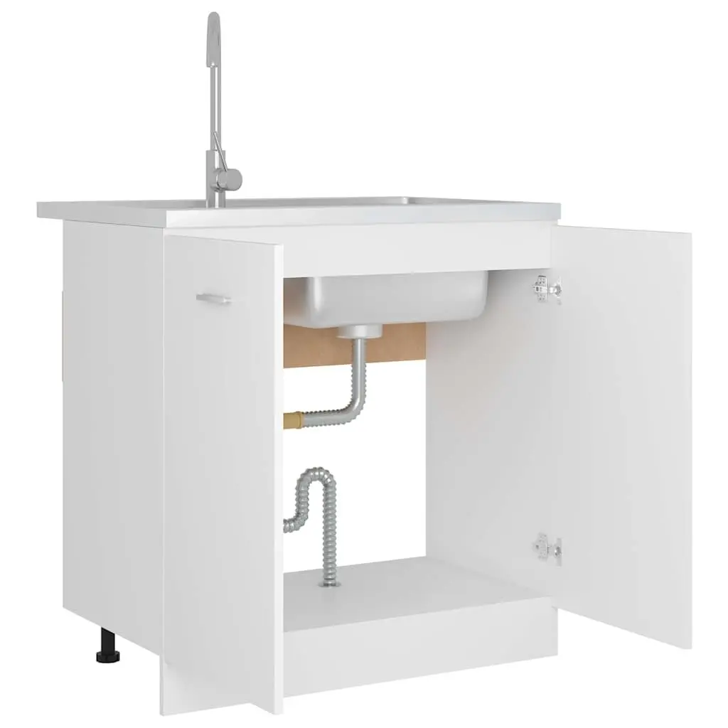 Sink Bottom Kitchen Cabinet White 80cm Wide Engineered Wood Storage Organiser