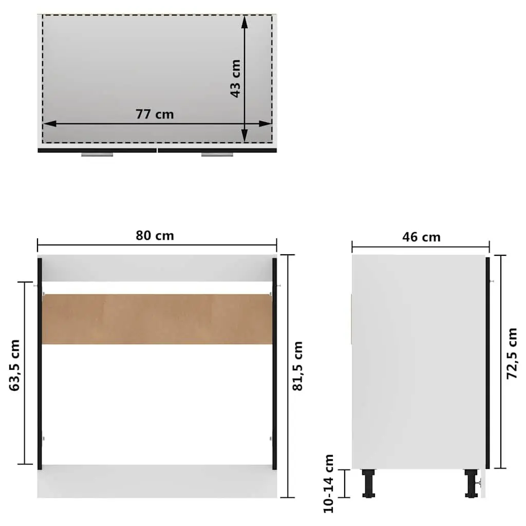 Sink Bottom Cabinet Kitchen Under Sink Storage Unit Black 80x46x81.5cm