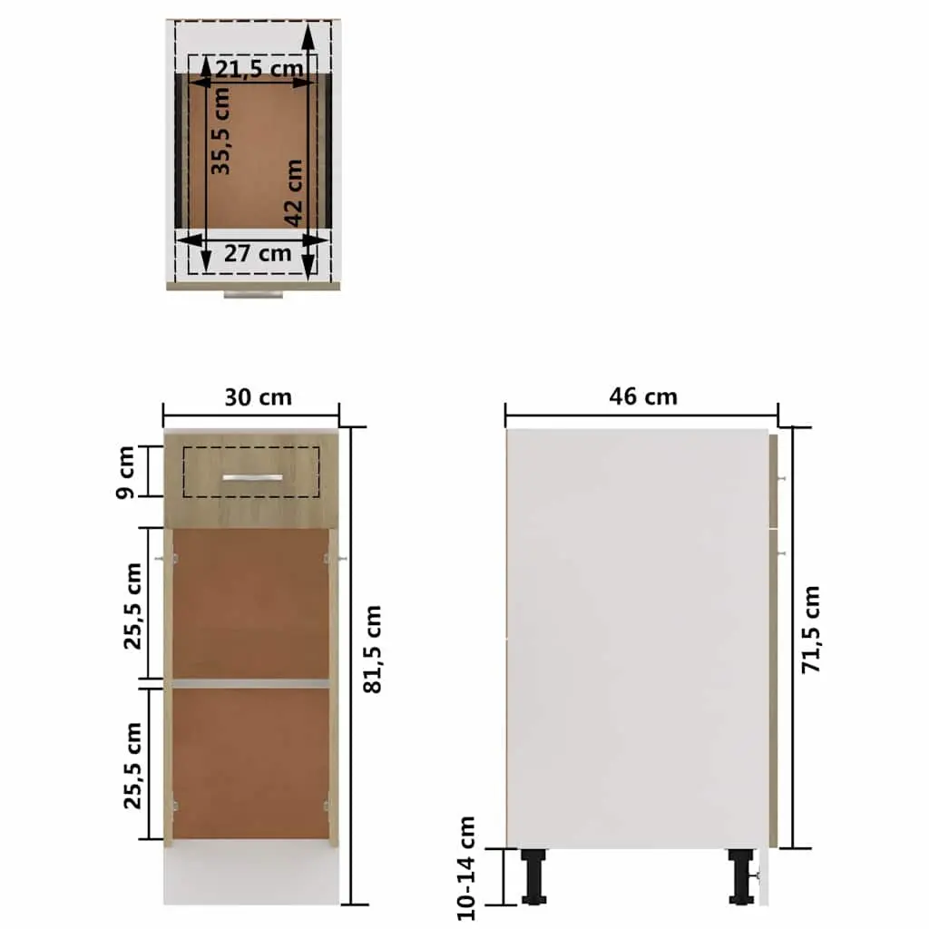 Drawer Bottom Cabinet Engineered Wood 30W x 46D x 81.5H cm Brown