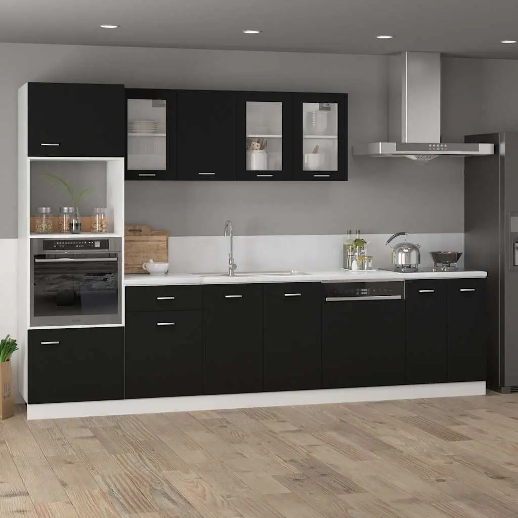 Black Engineered Wood Kitchen Storage Cabinet with Drawer and Two Shelves 50 x 46 x 81.5 cm