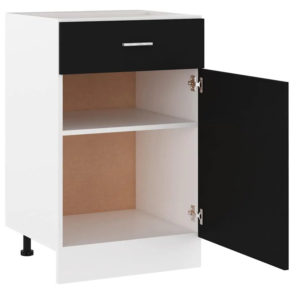 Black Engineered Wood Kitchen Storage Cabinet with Drawer and Two Shelves 50 x 46 x 81.5 cm