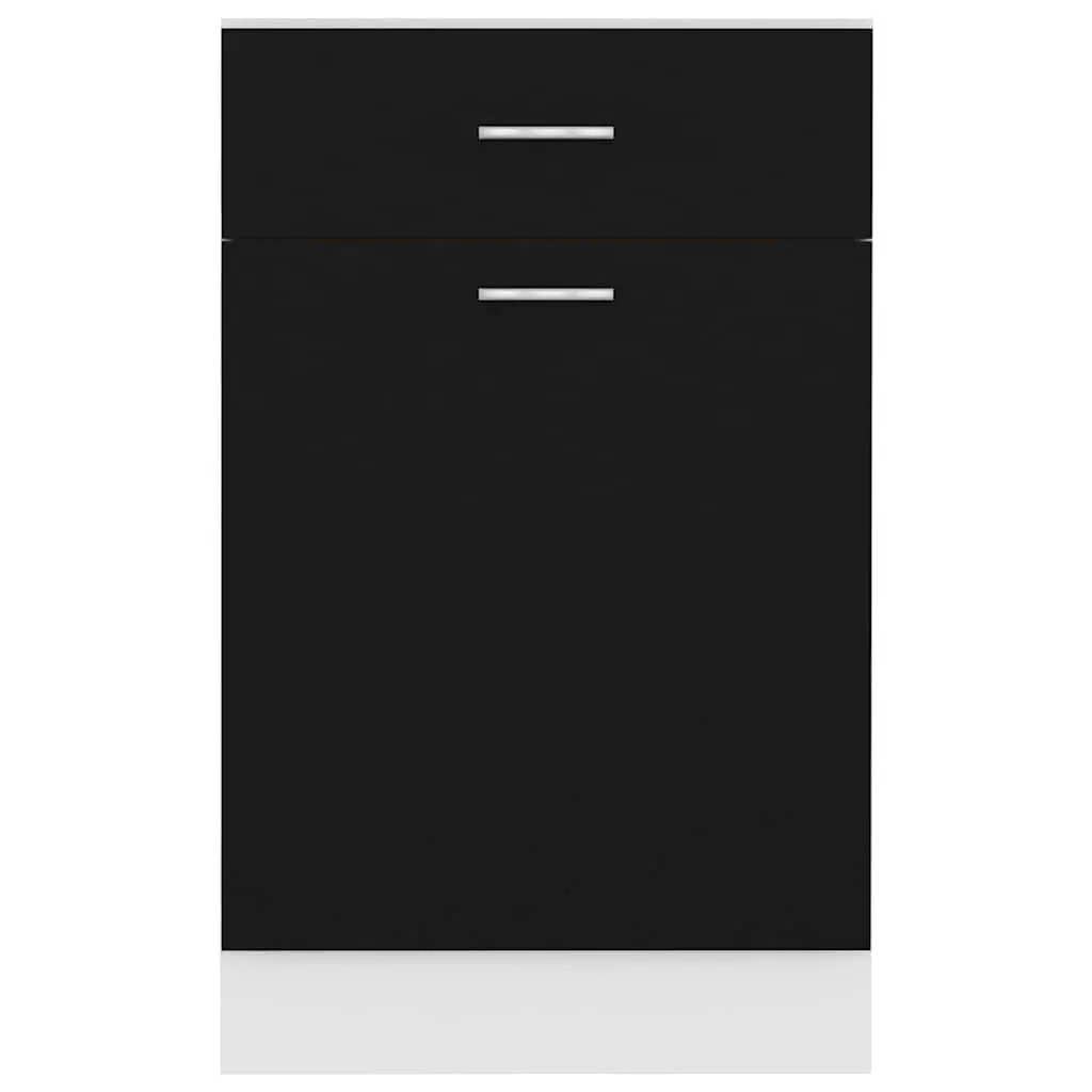 Black Engineered Wood Kitchen Storage Cabinet with Drawer and Two Shelves 50 x 46 x 81.5 cm