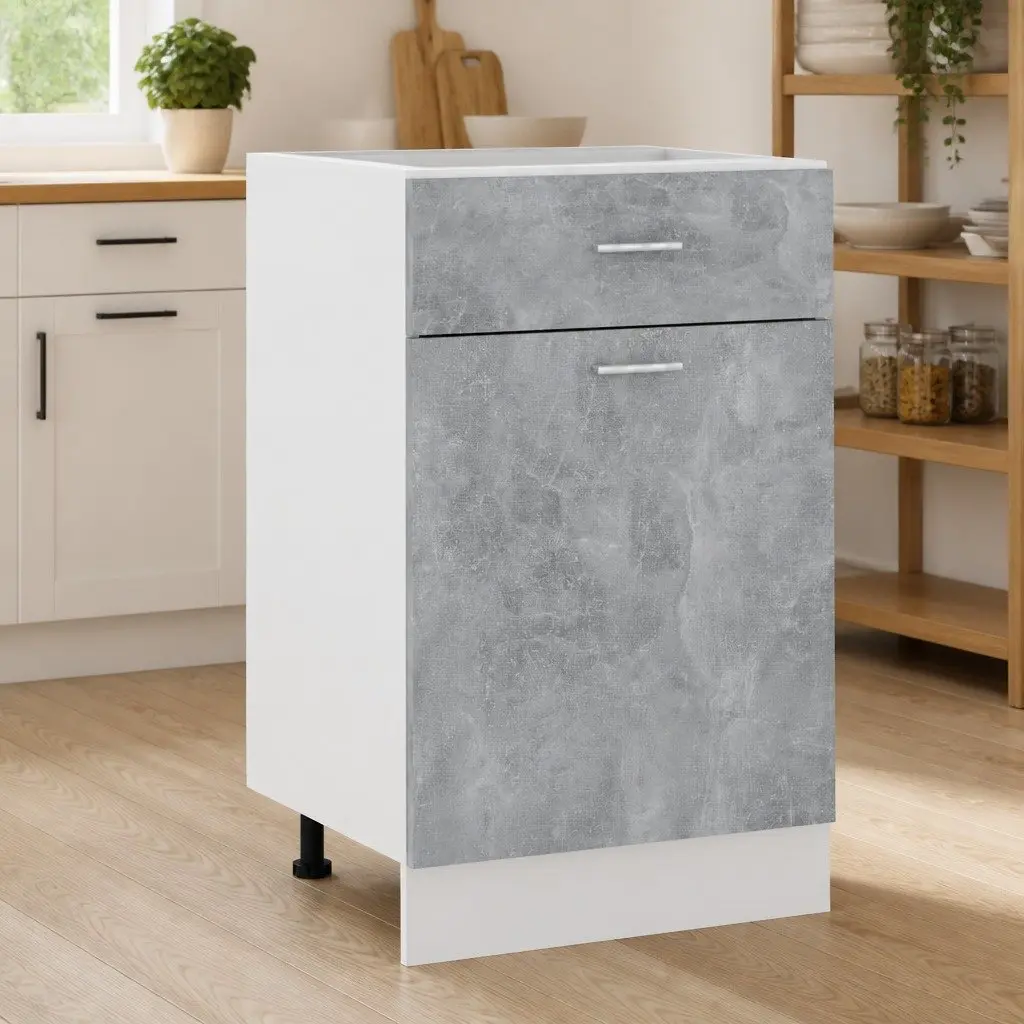 Kitchen Cabinet Engineered Wood 50 x 46 x 81.5 cm Grey Storage Cupboard Organiser with Drawer and Shelves