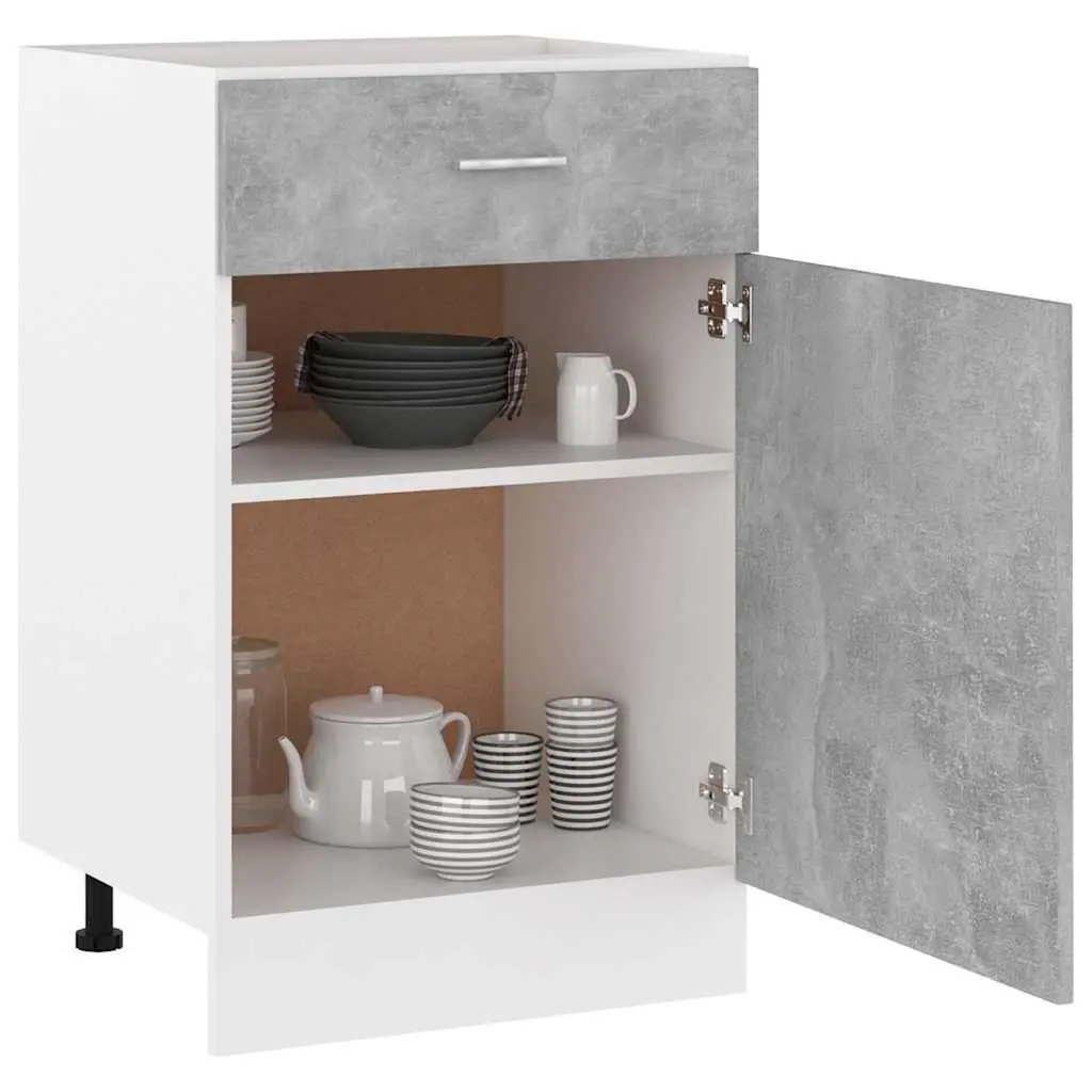 Kitchen Cabinet Engineered Wood 50 x 46 x 81.5 cm Grey Storage Cupboard Organiser with Drawer and Shelves