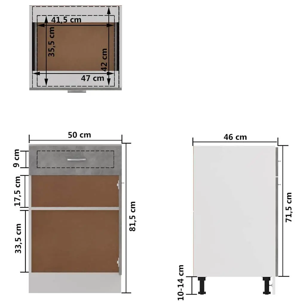Kitchen Cabinet Engineered Wood 50 x 46 x 81.5 cm Grey Storage Cupboard Organiser with Drawer and Shelves