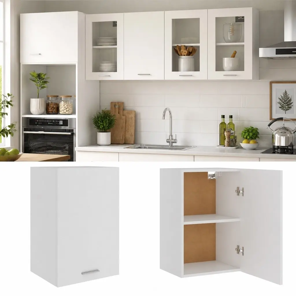 Hanging Kitchen Cabinet White 39.5x31x60cm Wall Mounted Storage Cupboard 2 Shelf