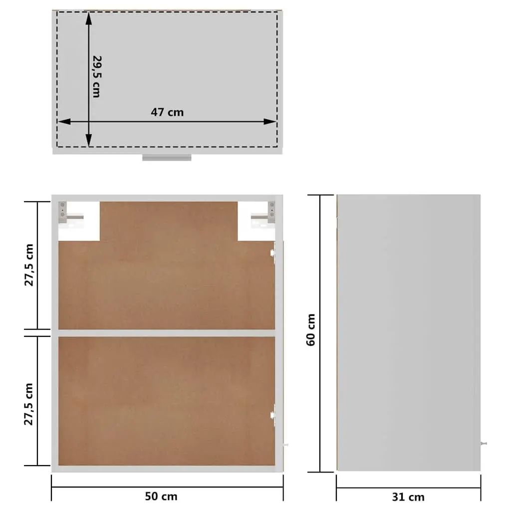 Hanging Kitchen Cabinet White Wall-Mounted Storage Engineered Wood Two Shelves