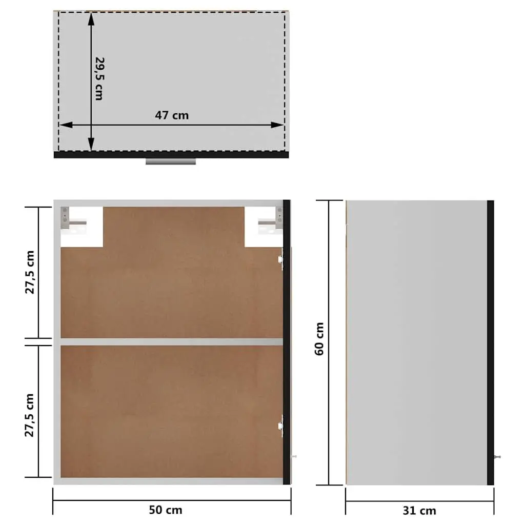 Hanging Cabinet Engineered Wood 50W x 31D x 60H cm Black Wall Mount Storage Cupboard
