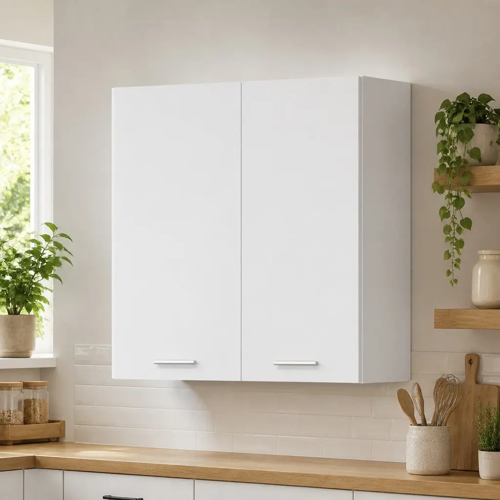 Hanging Kitchen Cabinet Wall-Mounted Engineered Wood 60cm White Shelves