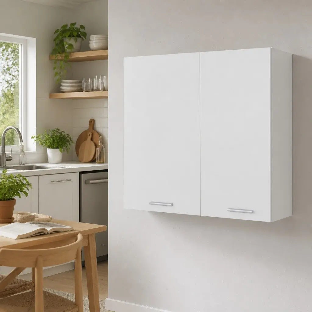 White Hanging Kitchen Cabinet 80x31x60 cm Wall Mounted Storage Cupboard 2 Doors
