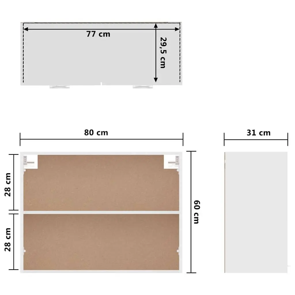 White Hanging Kitchen Cabinet 80x31x60 cm Wall Mounted Storage Cupboard 2 Doors