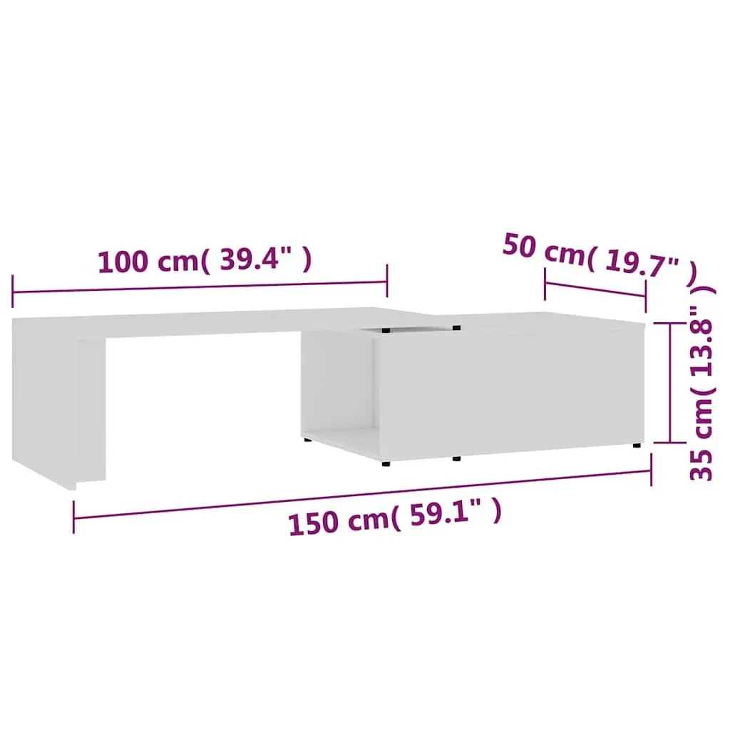 Coffee Table Engineered Wood White 150x50x35 cm Living Room Accent Furniture