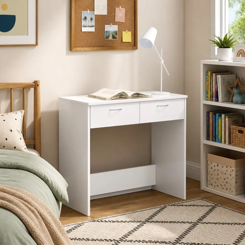 Engineered Wood Desk Compact 80x40x75 cm White Office Study Table with Drawer