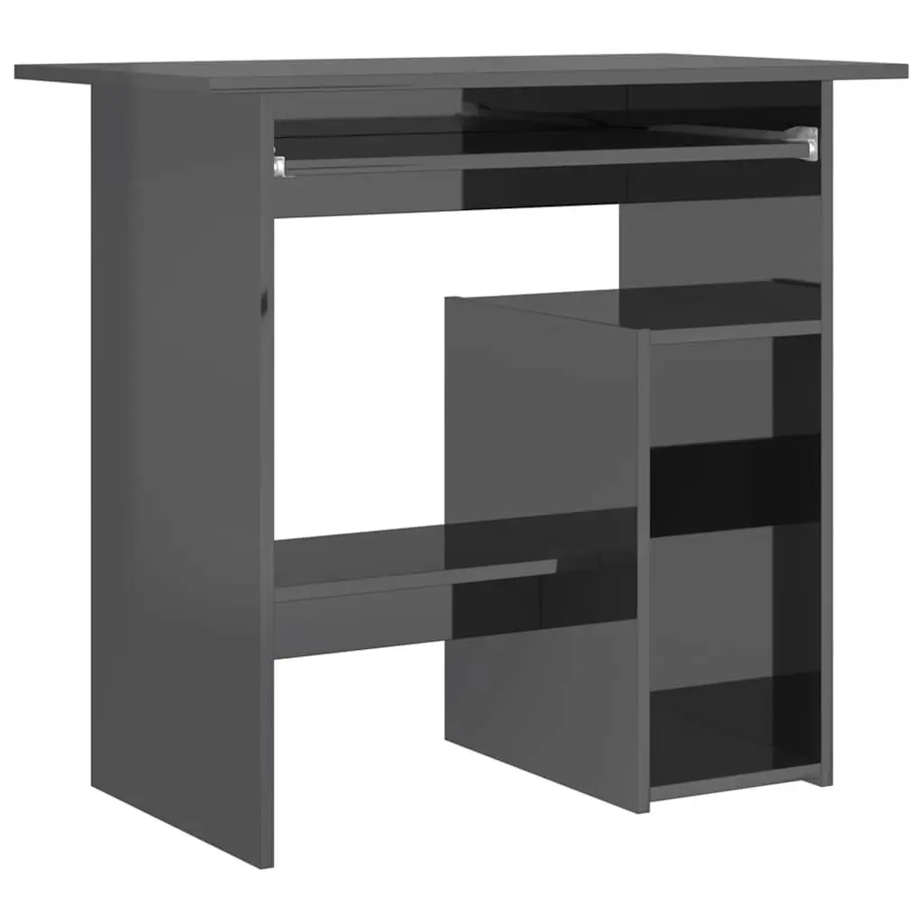 Office Desk Engineered Wood High Gloss Grey Computer Workstation with Keyboard Tray 80 x 45 x 74 cm