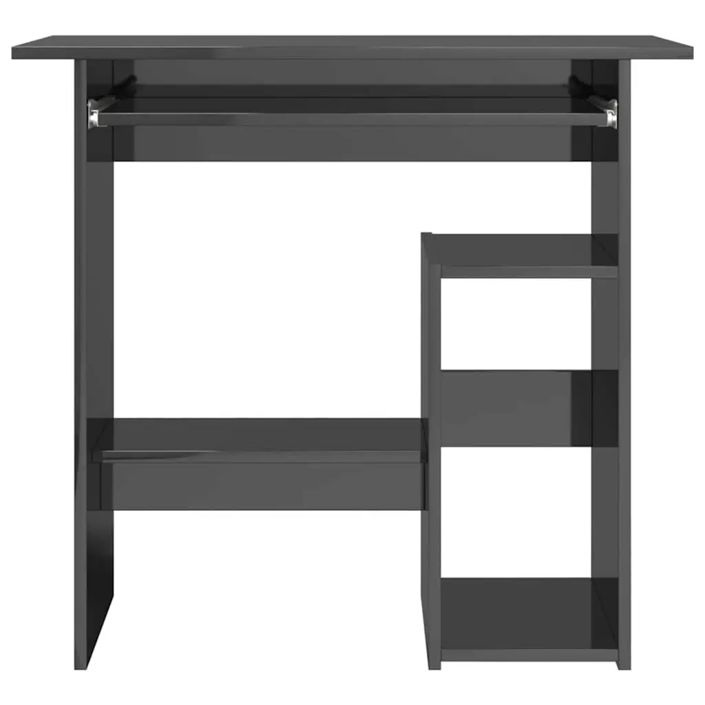 Office Desk Engineered Wood High Gloss Grey Computer Workstation with Keyboard Tray 80 x 45 x 74 cm
