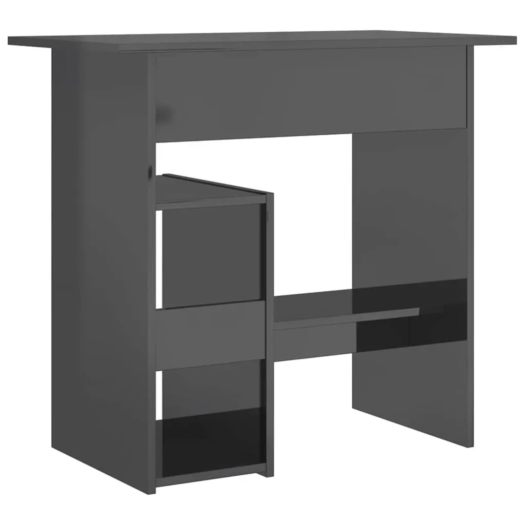 Office Desk Engineered Wood High Gloss Grey Computer Workstation with Keyboard Tray 80 x 45 x 74 cm
