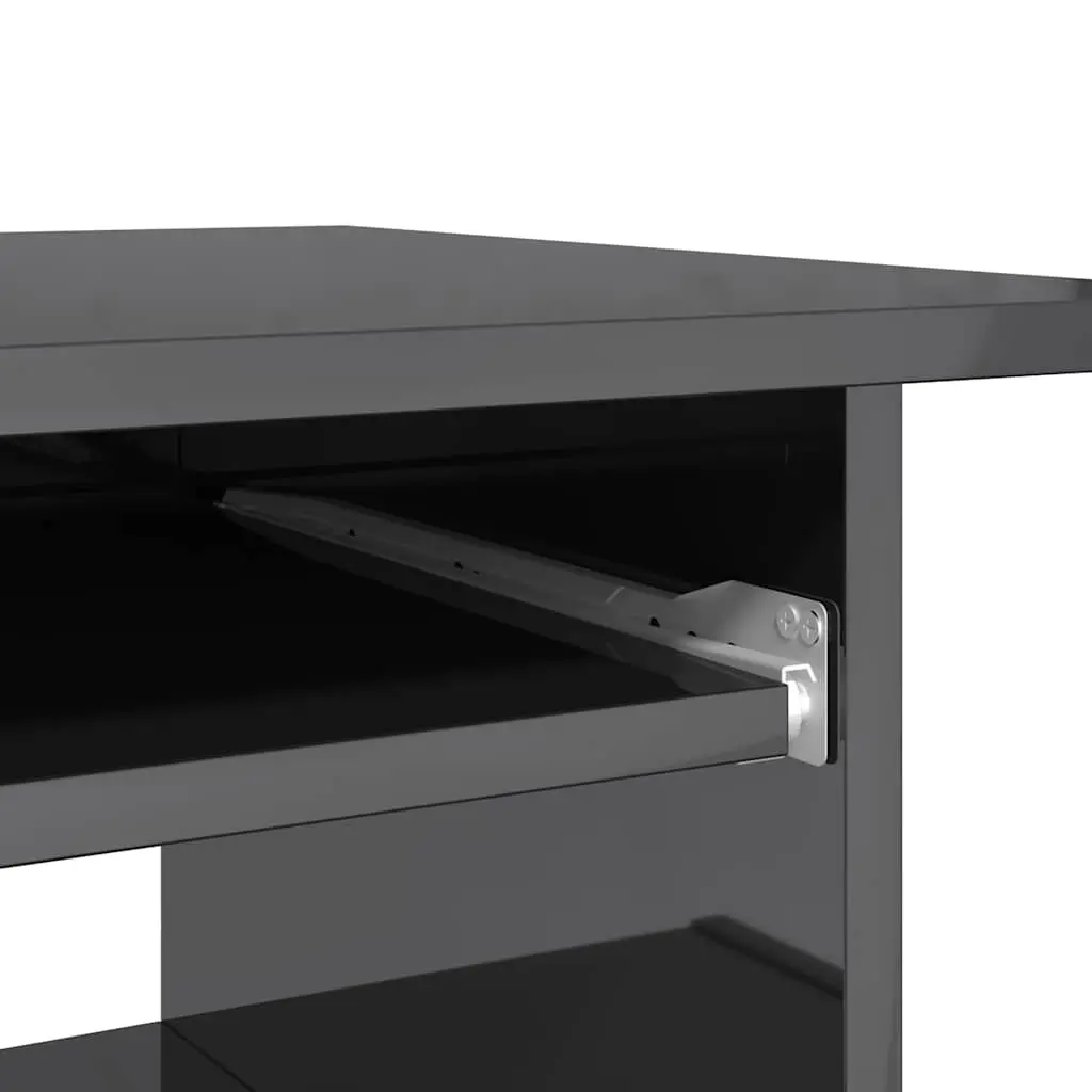 Office Desk Engineered Wood High Gloss Grey Computer Workstation with Keyboard Tray 80 x 45 x 74 cm