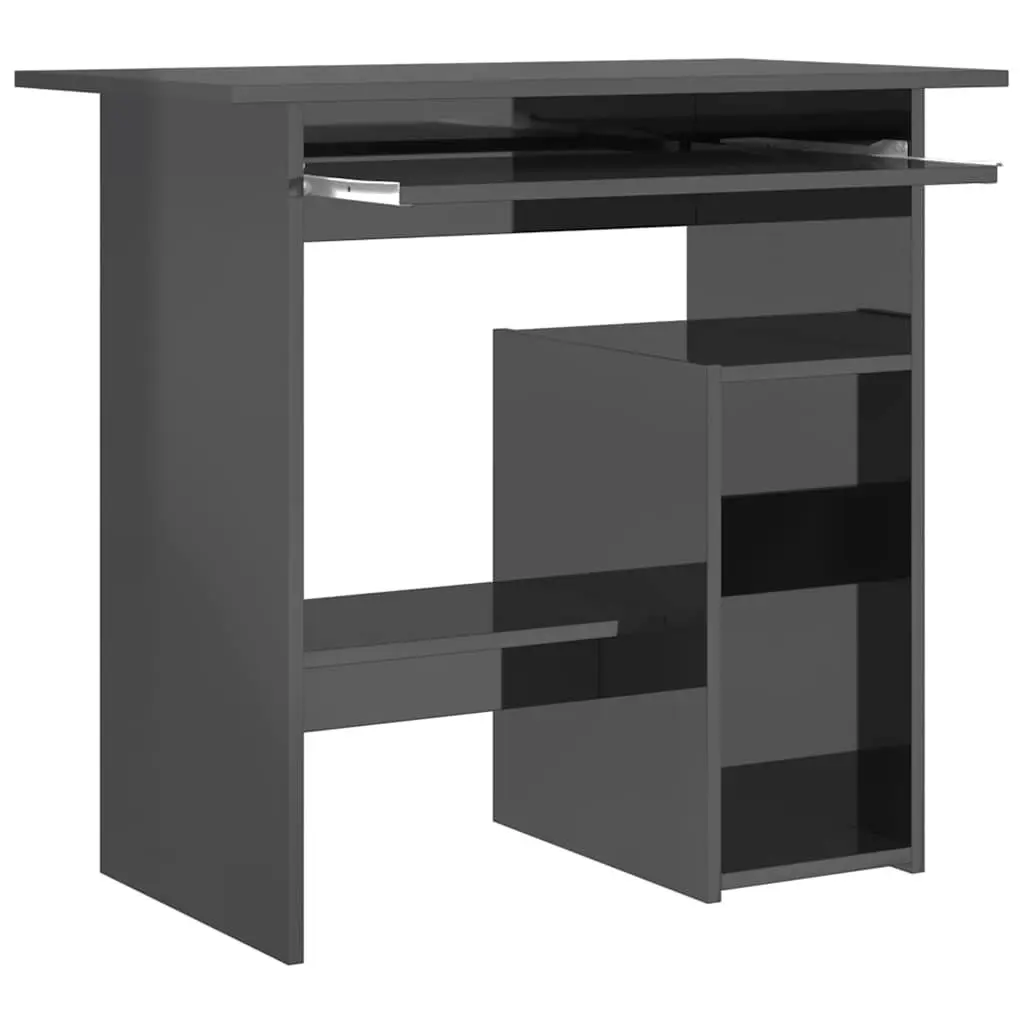 Office Desk Engineered Wood High Gloss Grey Computer Workstation with Keyboard Tray 80 x 45 x 74 cm