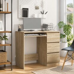 Engineered Wood Desk 90x45x76cm Brown Office Study Table with Drawer Storage