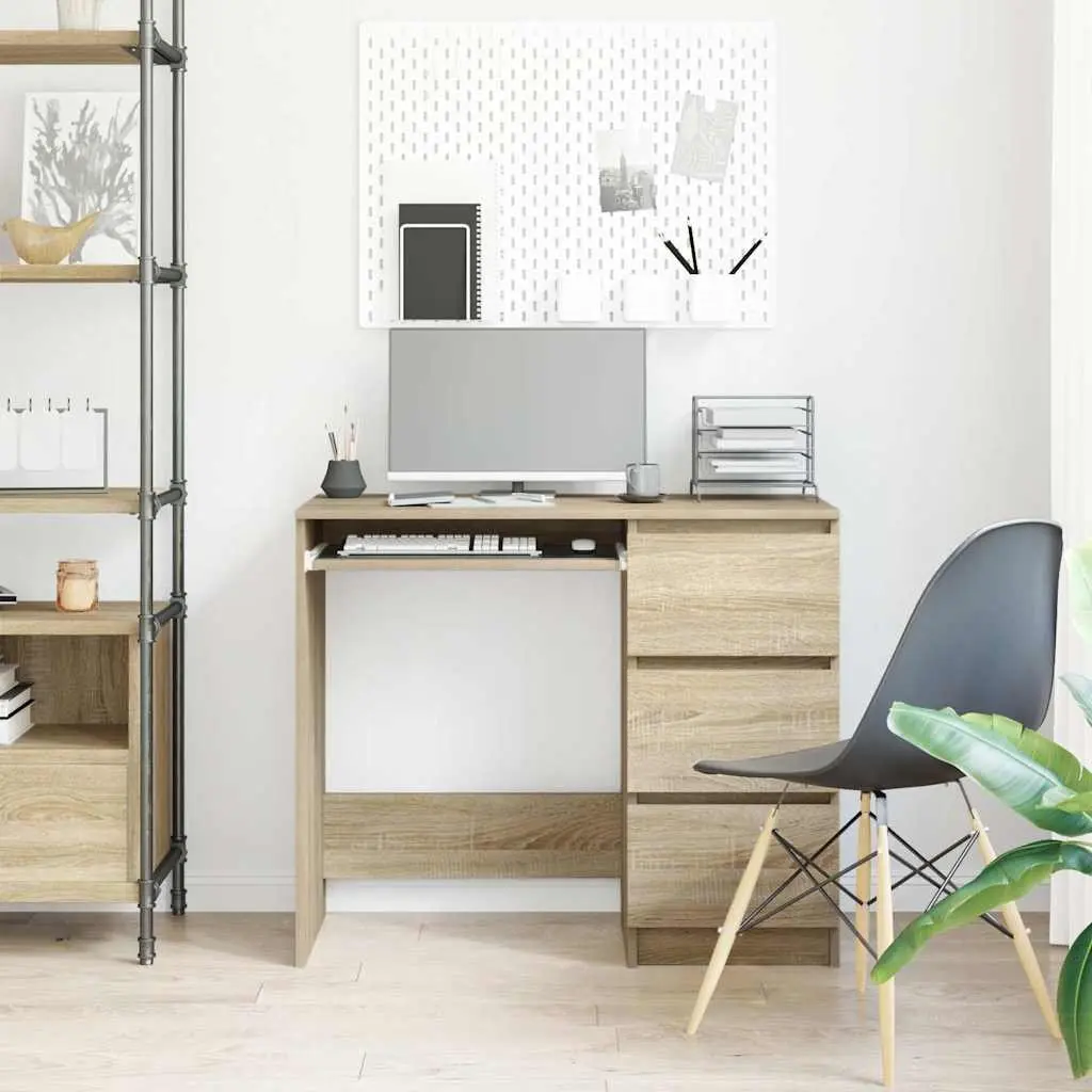 Engineered Wood Desk 90x45x76cm Brown Office Study Table with Drawer