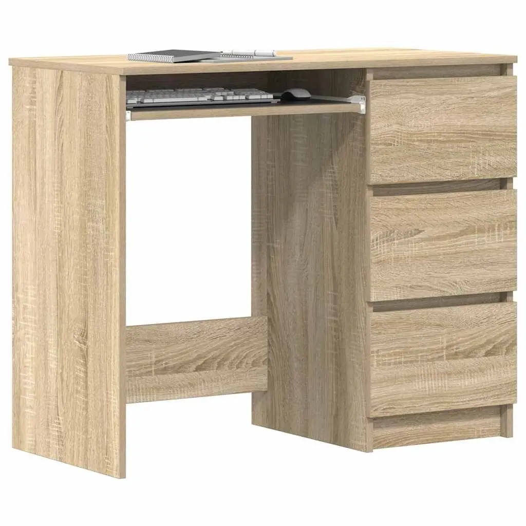 Engineered Wood Desk 90x45x76cm Brown Office Study Table with Drawer