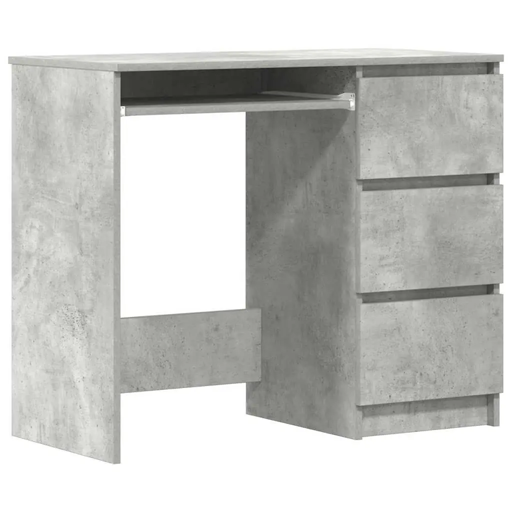 Office Desk Engineered Wood 90cm Concrete Grey Drawer Storage Compact