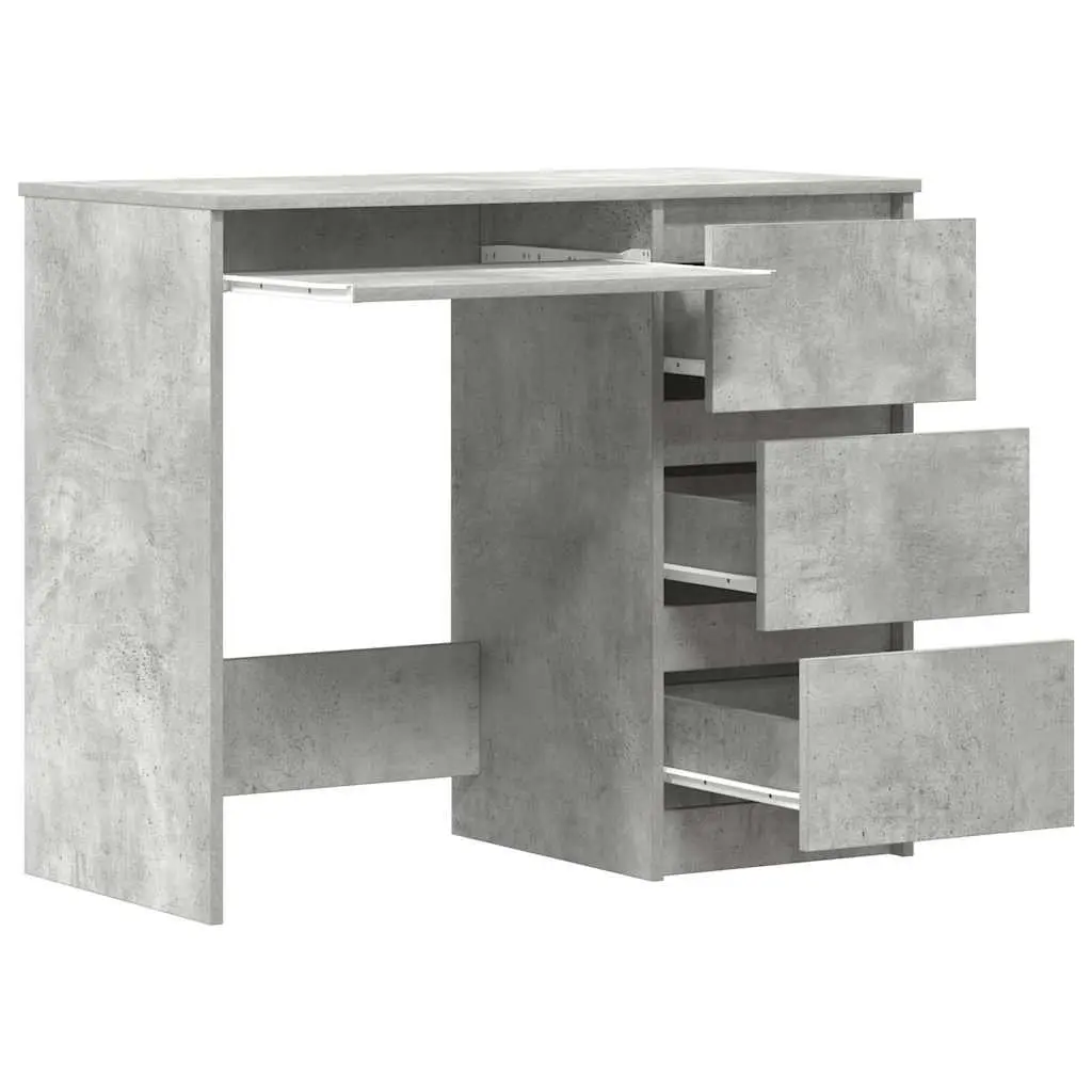 Office Desk Engineered Wood 90cm Concrete Grey Drawer Storage Compact