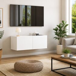 White Wall Mounted TV Cabinet 80x30x30cm Engineered Wood Storage Unit