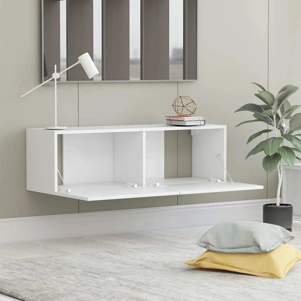 White Wall-Mounted TV Cabinet 100x30x30 cm Storage Unit Drop-Down Doors