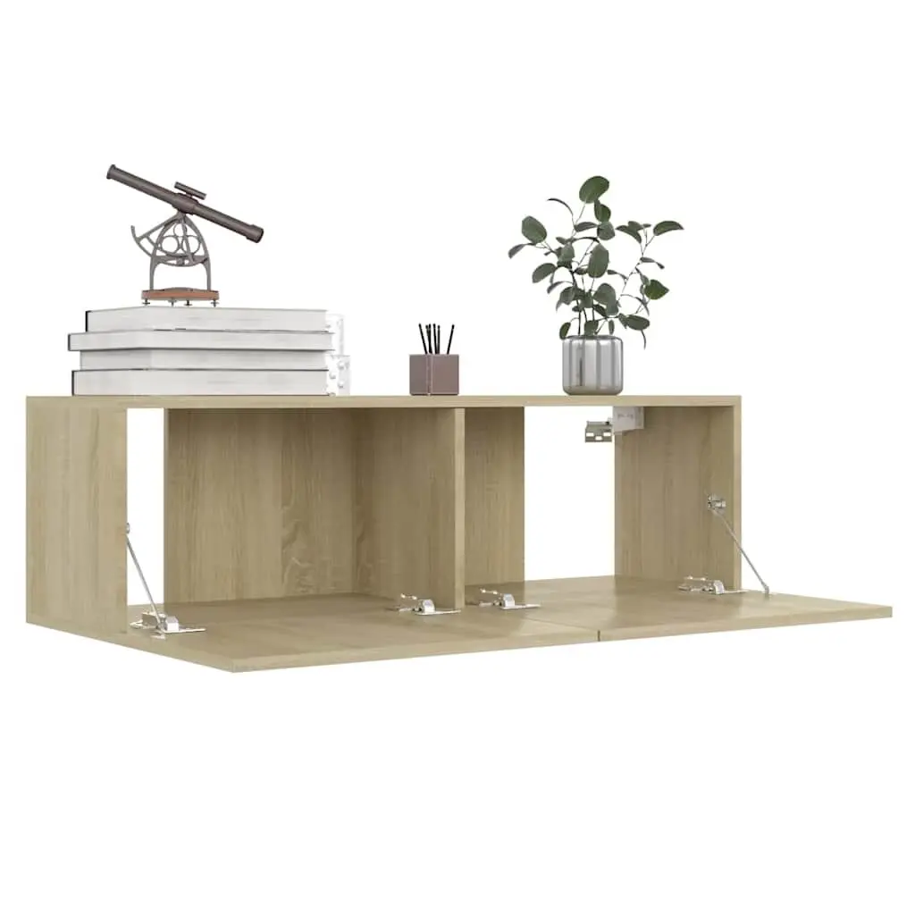 TV Cabinet Brown Wall-Mounted Living Room Media Stand Storage Unit Compartments