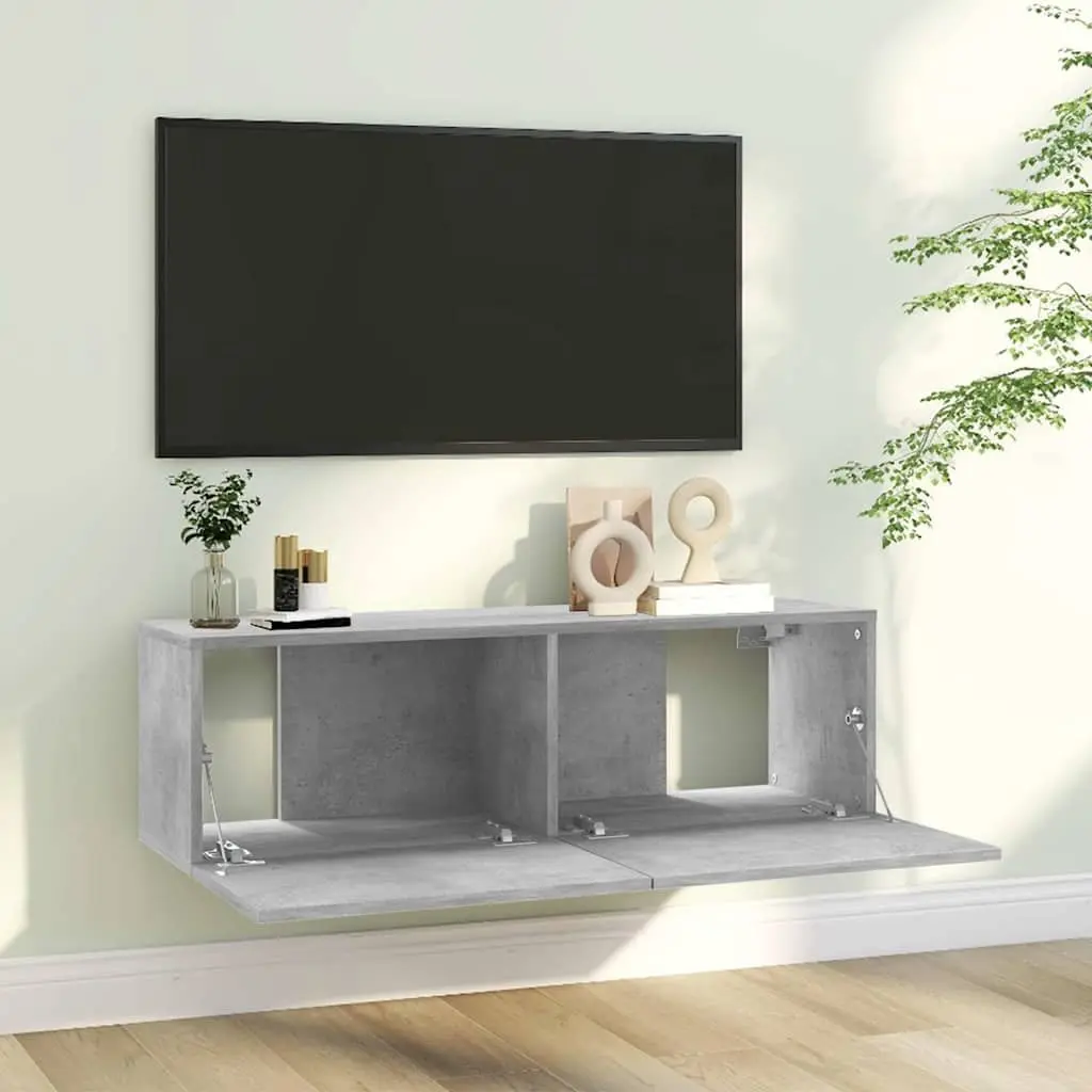 Wall-Mounted TV Cabinet Engineered Wood 100x30x30 cm Grey Storage Unit Drop-Down Doors