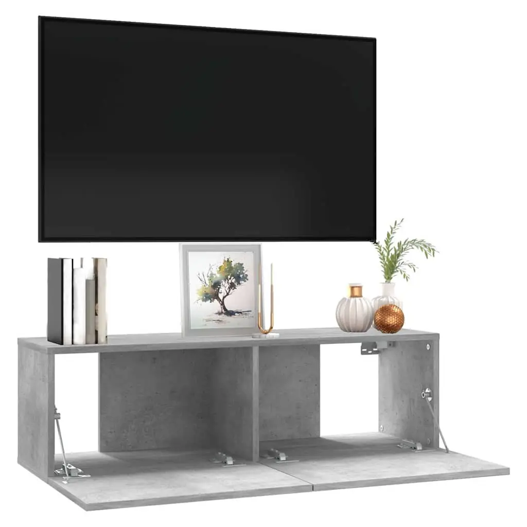 Wall-Mounted TV Cabinet Engineered Wood 100x30x30 cm Grey Storage Unit Drop-Down Doors