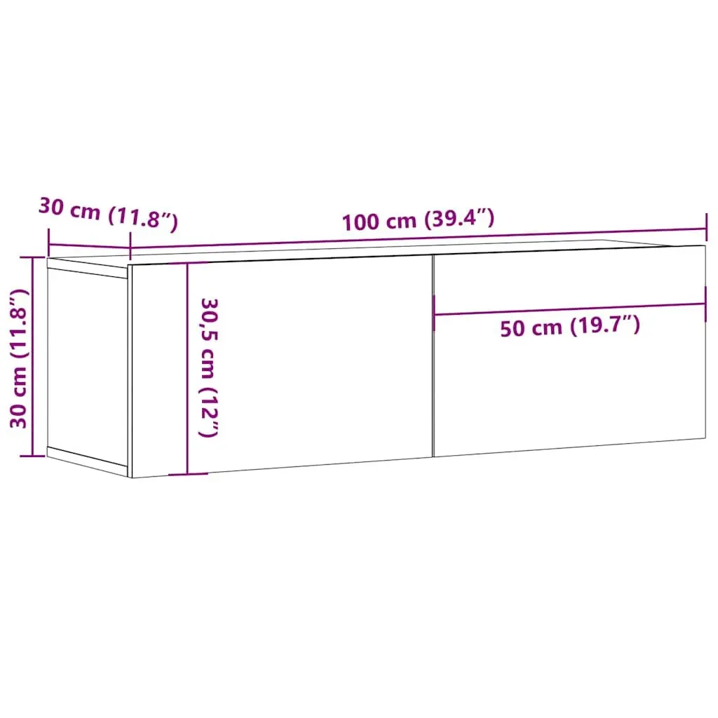 Wall-Mounted TV Cabinet Engineered Wood 100x30x30 cm Grey Storage Unit Drop-Down Doors