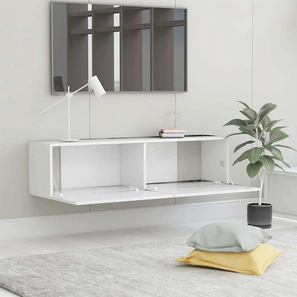 Wall-Mounted TV Cabinet Engineered Wood 120x30x30 cm White Storage Unit Drop-Down Doors